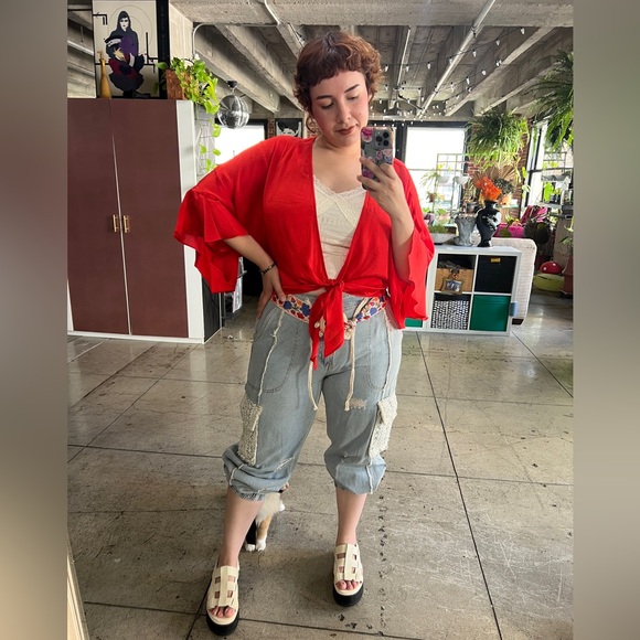 185B. Tie Waistband Cargo Denim Jogger - Blue Denim - Picture 6 of 6